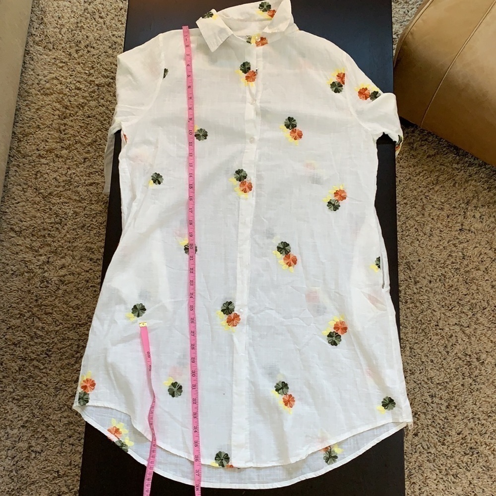 Lagenlook hemp blend floral embroidered button down top - Picture 7 of 8